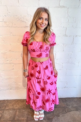 Painted Blooms Midi Skirt Stylish Design Wear Resistant Fabric