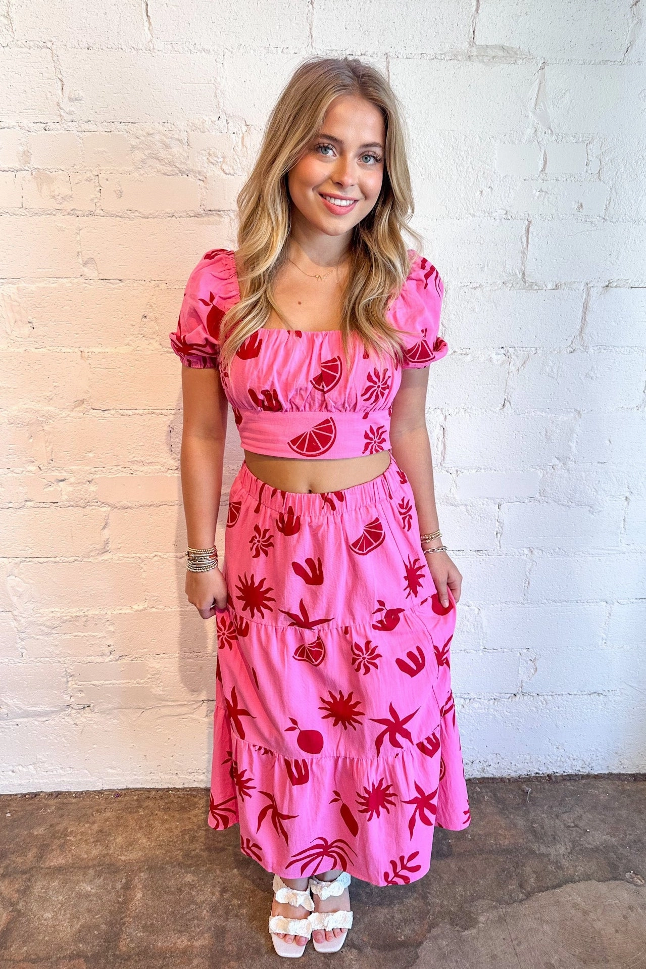 surfing attire Quick Fit Painted Blooms Midi Skirt