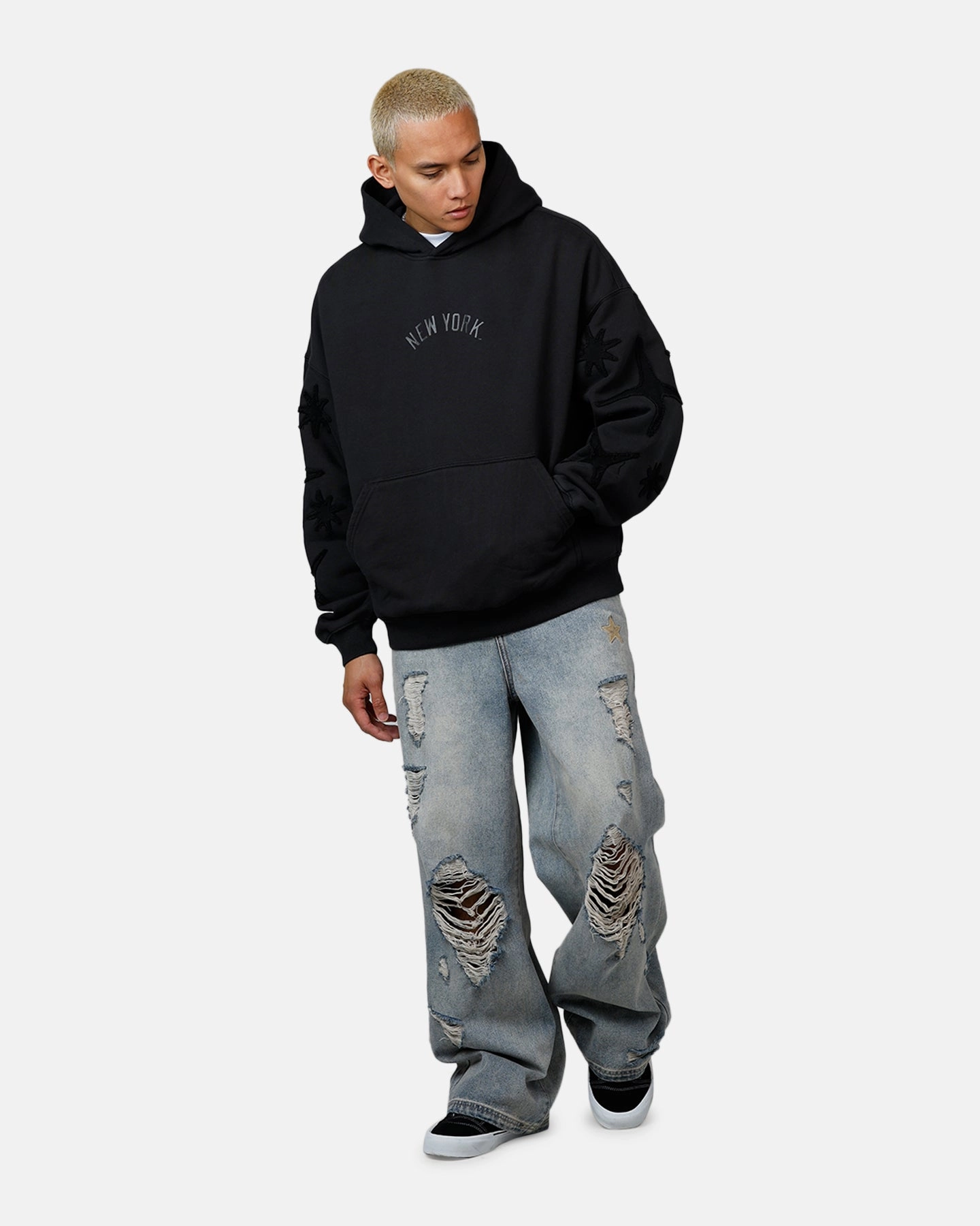 Mitchell & Ness New York Yankees Starburst Hoodie Faded Black All Over Print Technique Breathable Mesh Insert