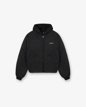 Nylon Hooded Bomber Jacket - Black Weatherproof Barrier
