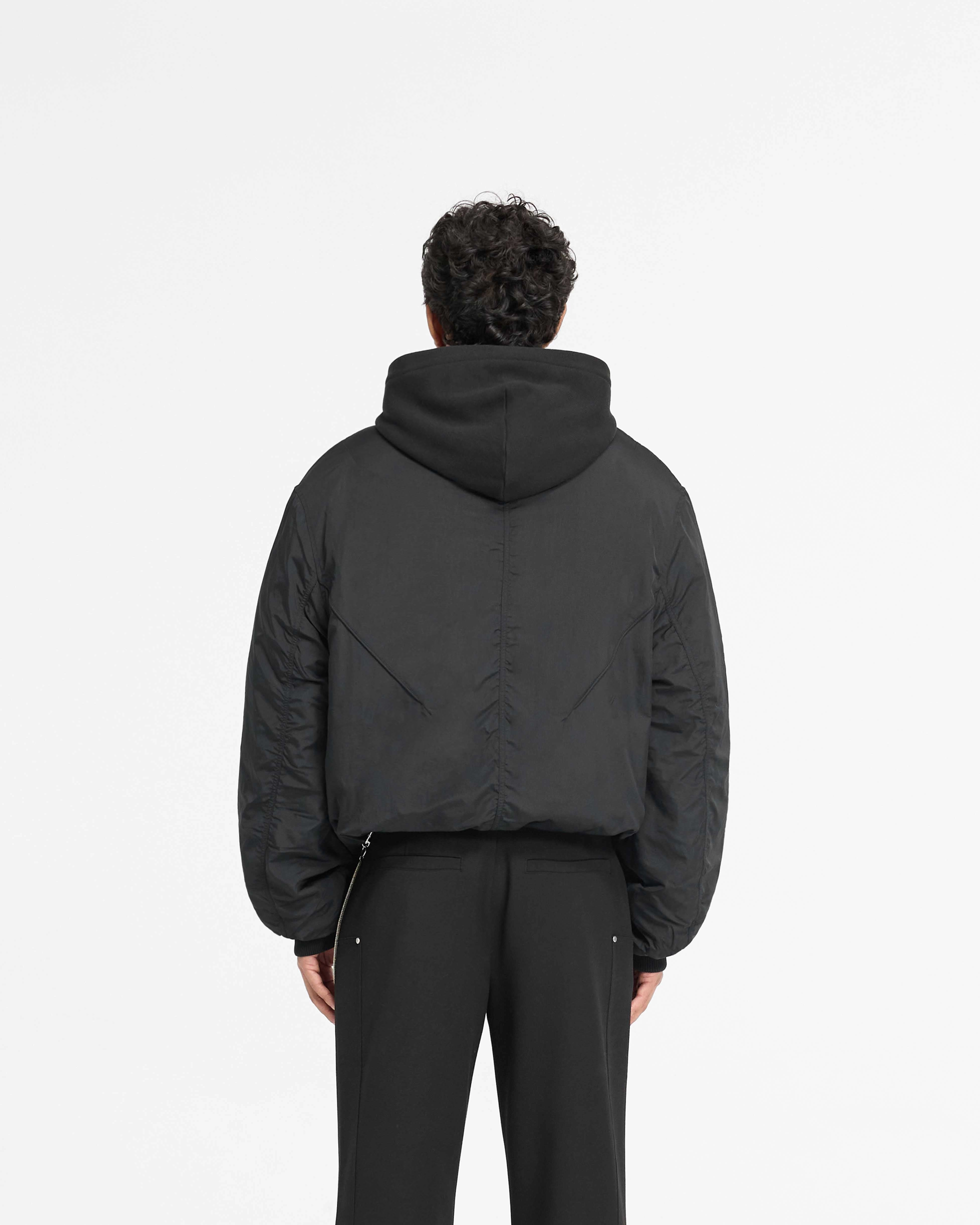 Clean Lines Nylon Hooded Bomber Jacket - Black