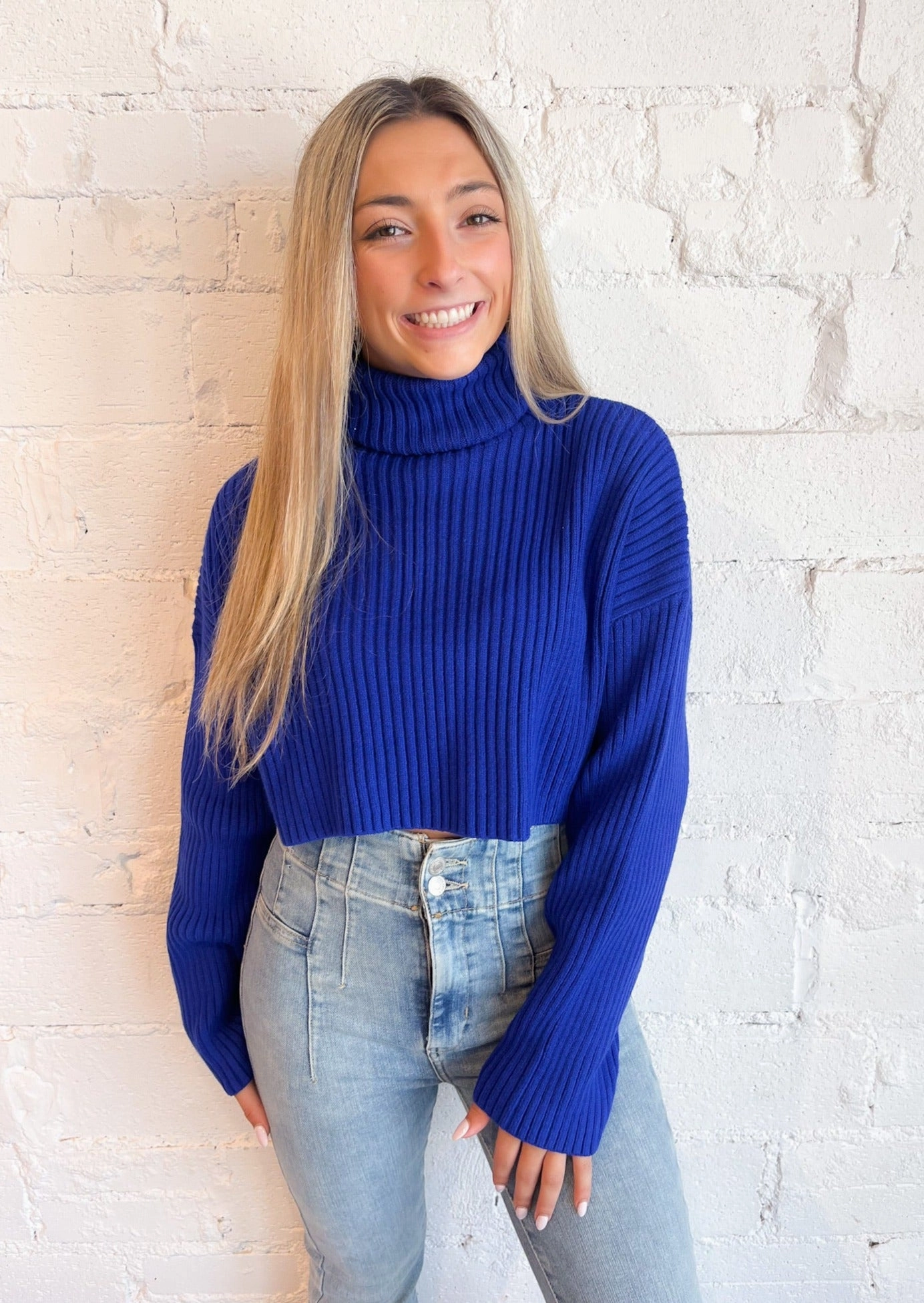 Recycled Fiber Toasty Babe Turtleneck Crop Sweater
