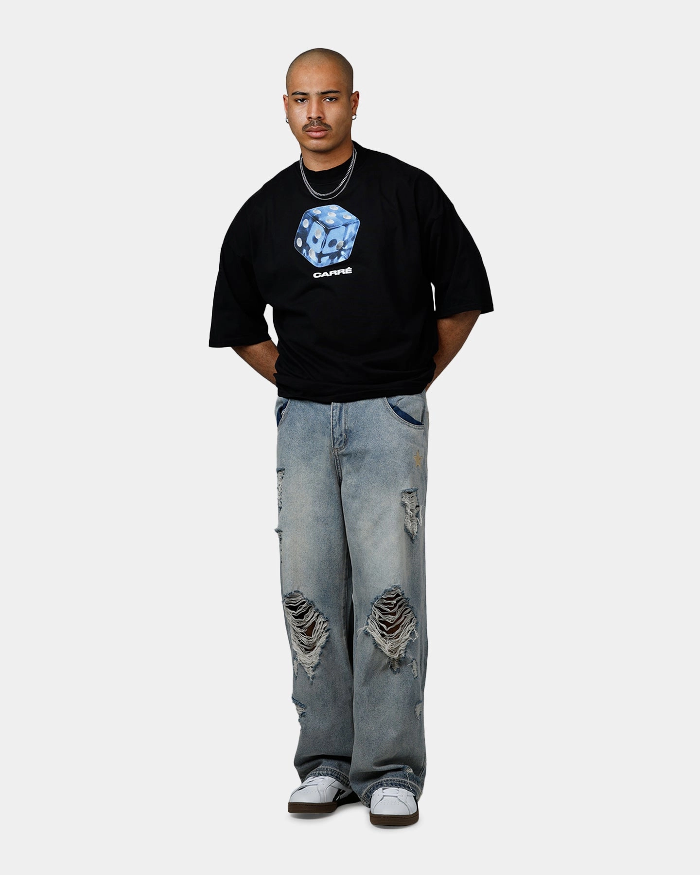 NonRestrictiveSilhouette Ribbed Collar Design Carre Die Mock T-Shirt Black