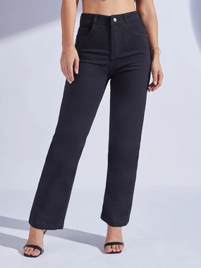 Casual Morning Stroll Abrasion Resistance 24/7 Comfort Black Straight High-Rise Stretchable Denim Jeans