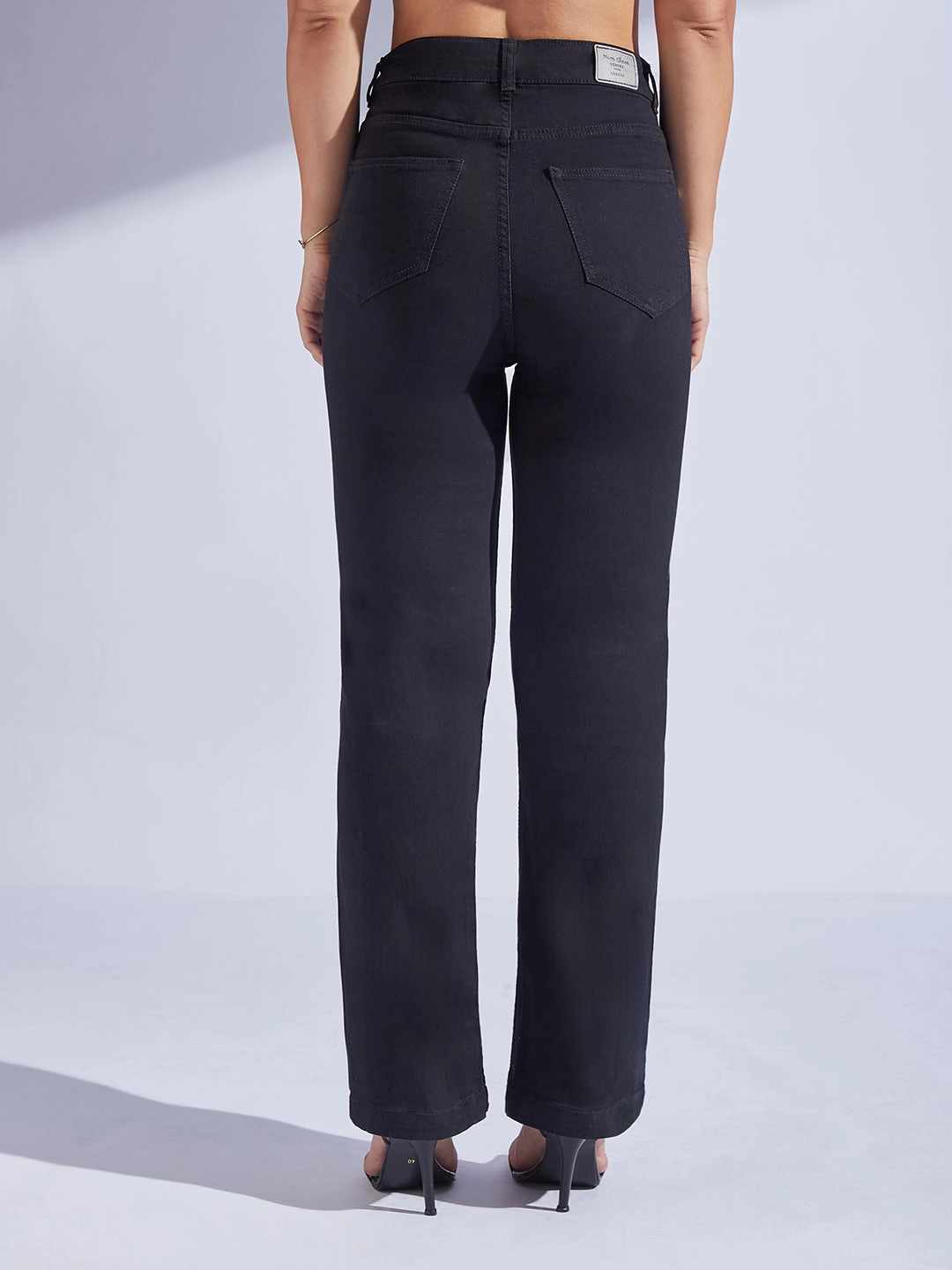 24/7 Comfort Black Straight High-Rise Stretchable Denim Jeans Smart Casual Modern Rainy Day