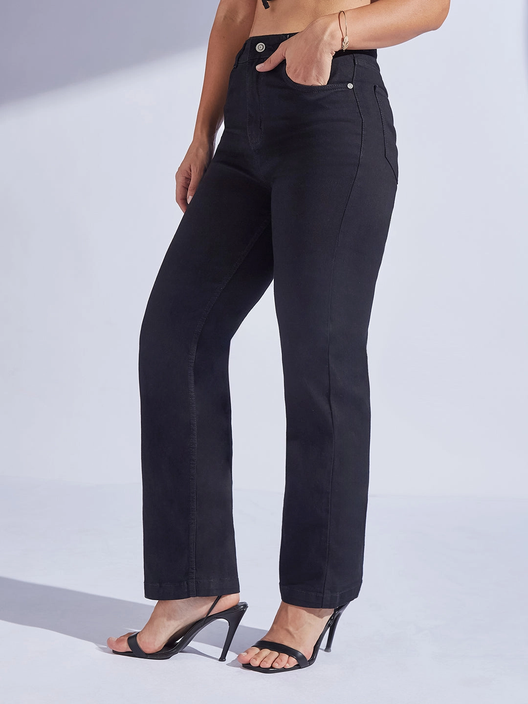 Non Stretch Denim 24/7 Comfort Black Straight High-Rise Stretchable Denim Jeans