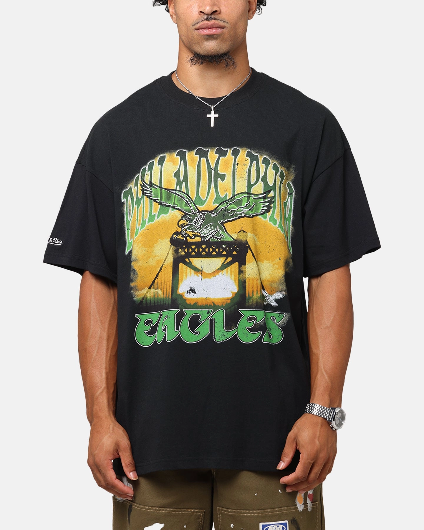 AntiSlipGrip CompressionFit Mitchell & Ness Philadelphia Eagles Soaring T-Shirt Black