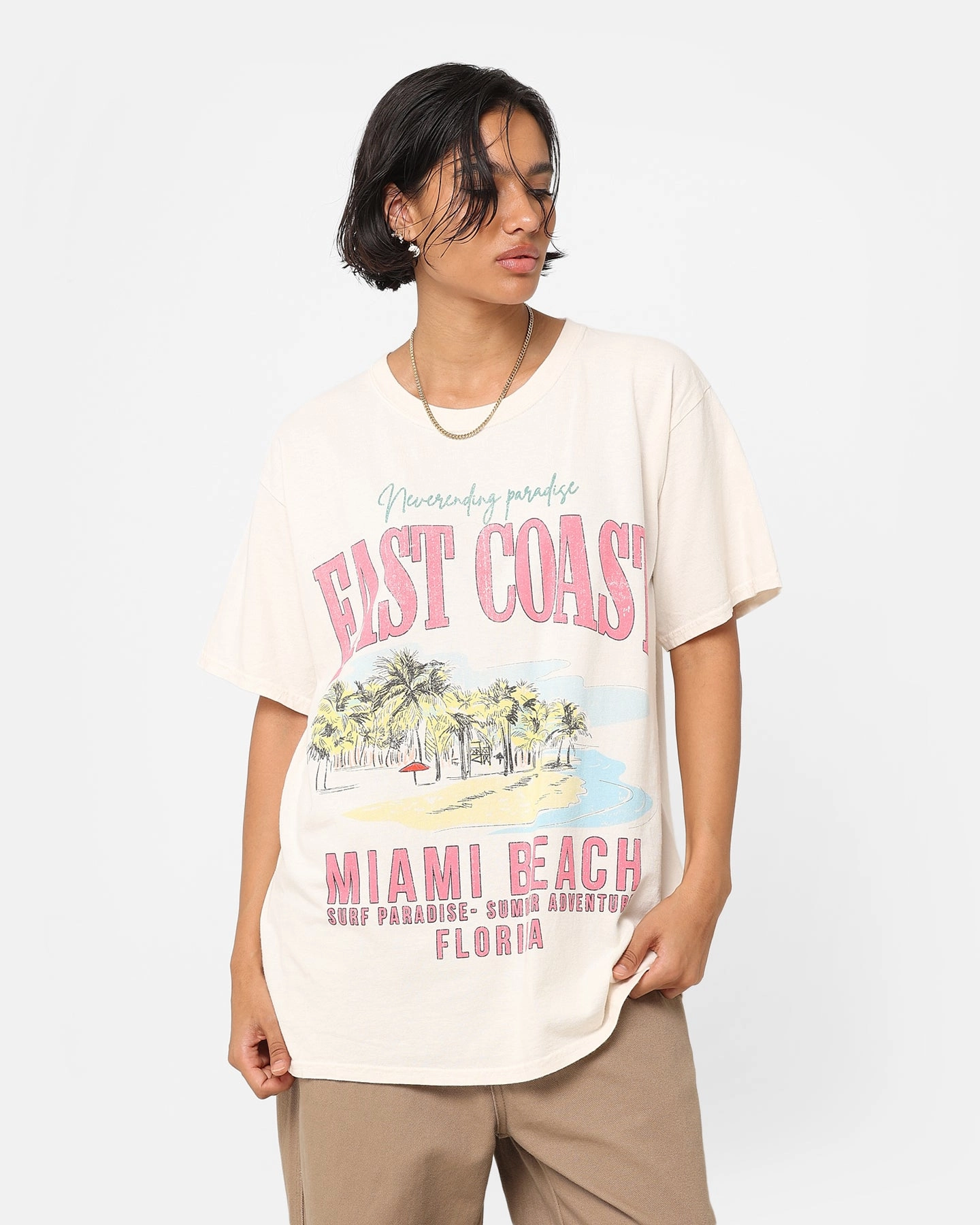 American Thrift Miami Beach Vintage T-Shirt Off White Versatile Layering Piece