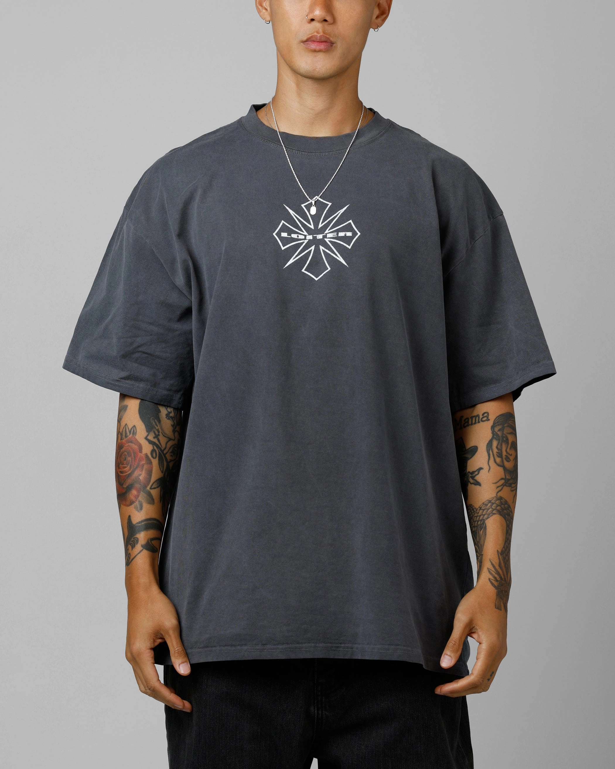 Loiter Phantom Sigil T-Shirt Washed Charcoal DoubleStitched Construction Layered Panel Construction