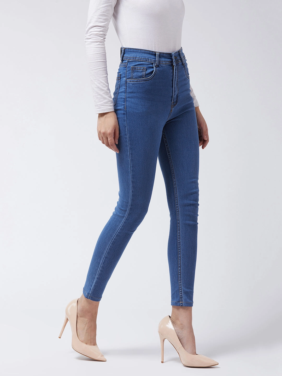 24/7 Comfort Blue Skinny High-Rise Cropped Denim Jeans Tapered Leg Profile Popular Option