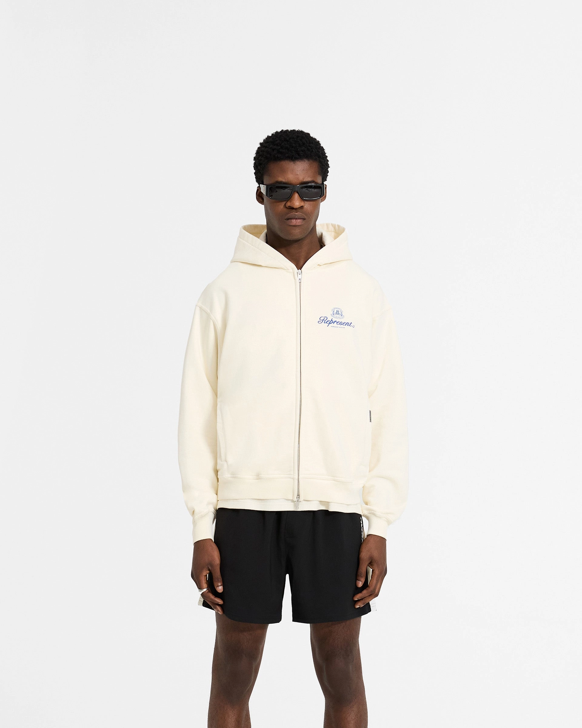 Street Season Urban Cool Permanent Vacation Zip Up Hoodie - Antique White