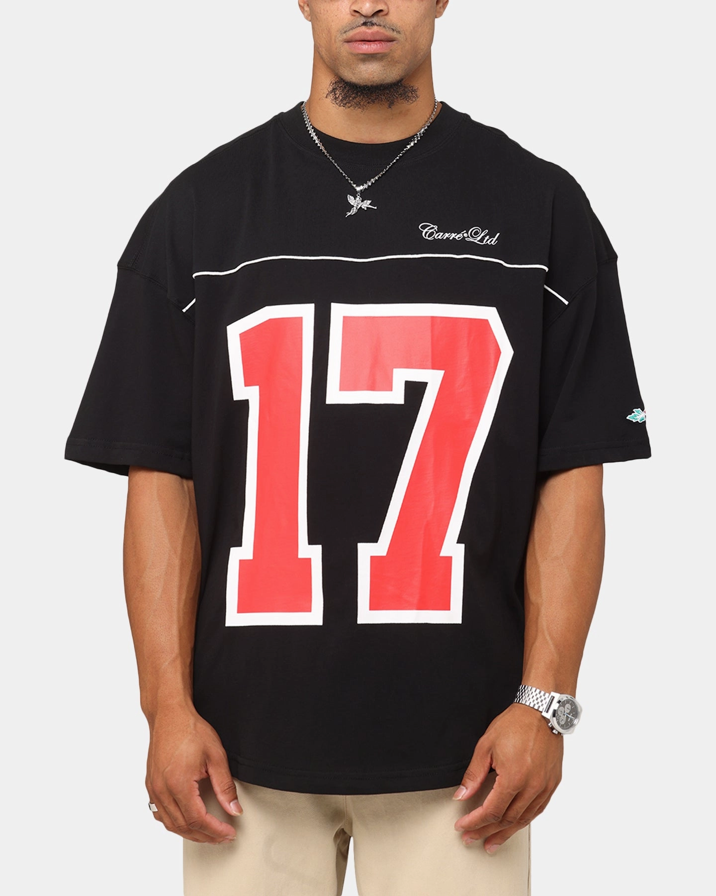 Carre Hitta Grid Iron T-Shirt Black/Red BondedHemline Snag Free Fabric