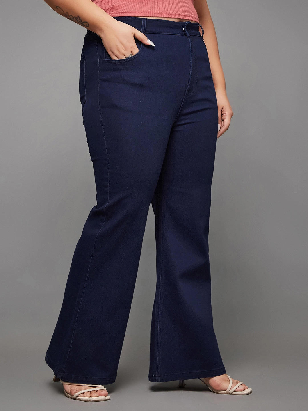 CHASEshape? Navy-Blue Bootcut High-Rise Stretchable Denim Jeans Trendy Look Everyday Comfort Wear