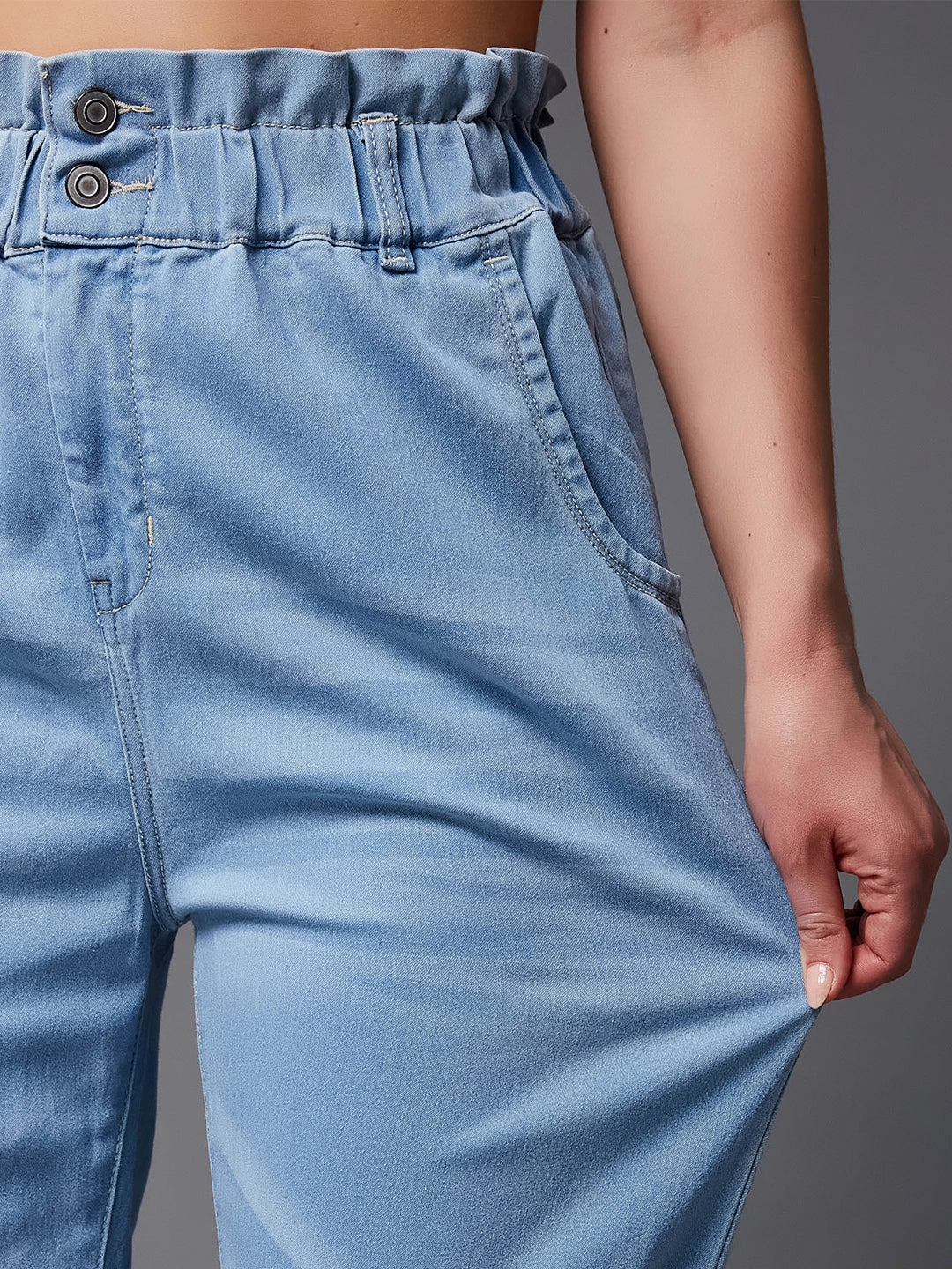 Adaptive Stretch Fabric Women's Light Blue Mom's Jean High-Rise Mild Distress Stretchable Denim Jeans