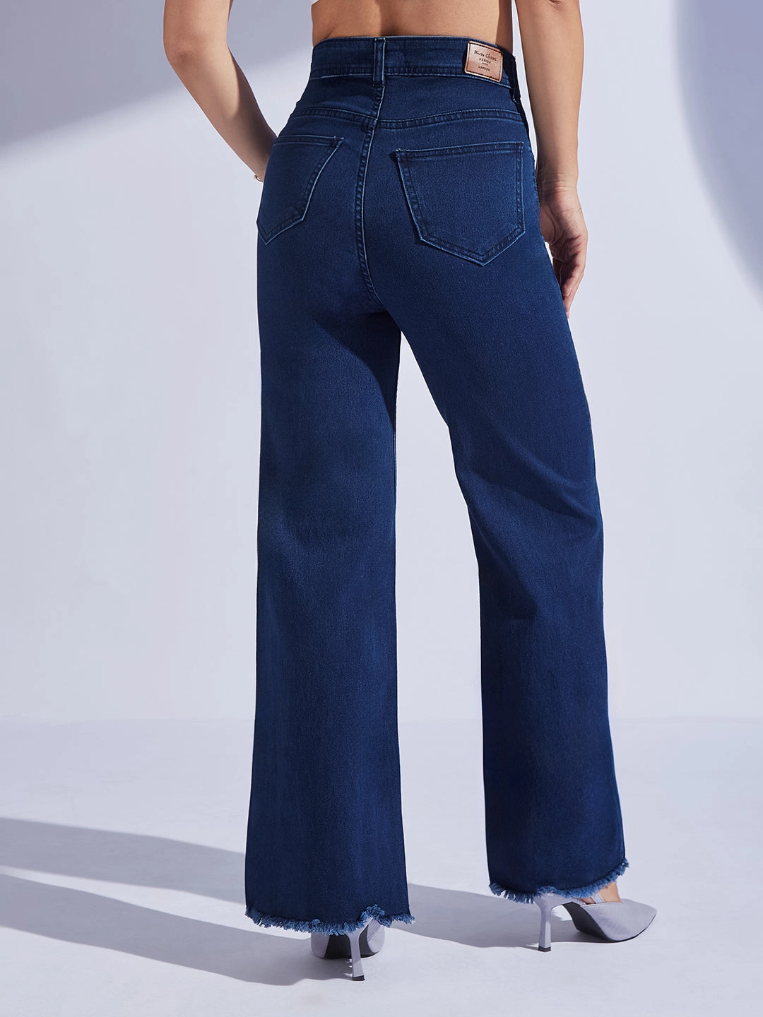 Street Smart Work Meeting Trendy Modern Minimalist 24/7 Comfort Navy Blue Wide-Leg High-Rise Stretchable Denim Jeans