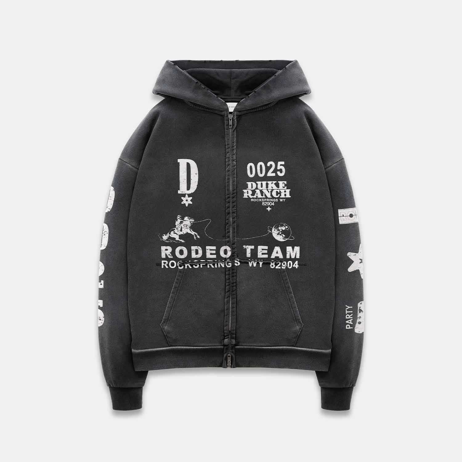 Roomy Comfort Duke Rodeo Team Vintage Black Zip Hoodie