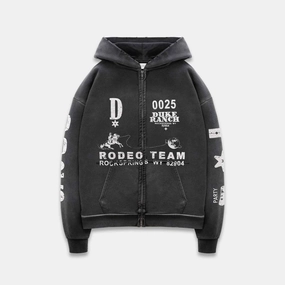 Roomy Comfort Duke Rodeo Team Vintage Black Zip Hoodie