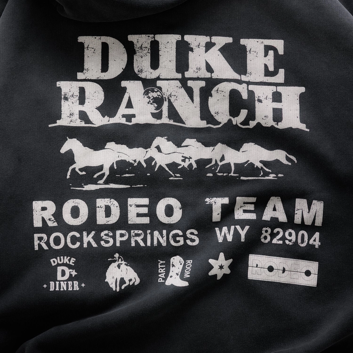Duke Rodeo Team Vintage Black Zip Hoodie concert outfit Fray Resistant Finish