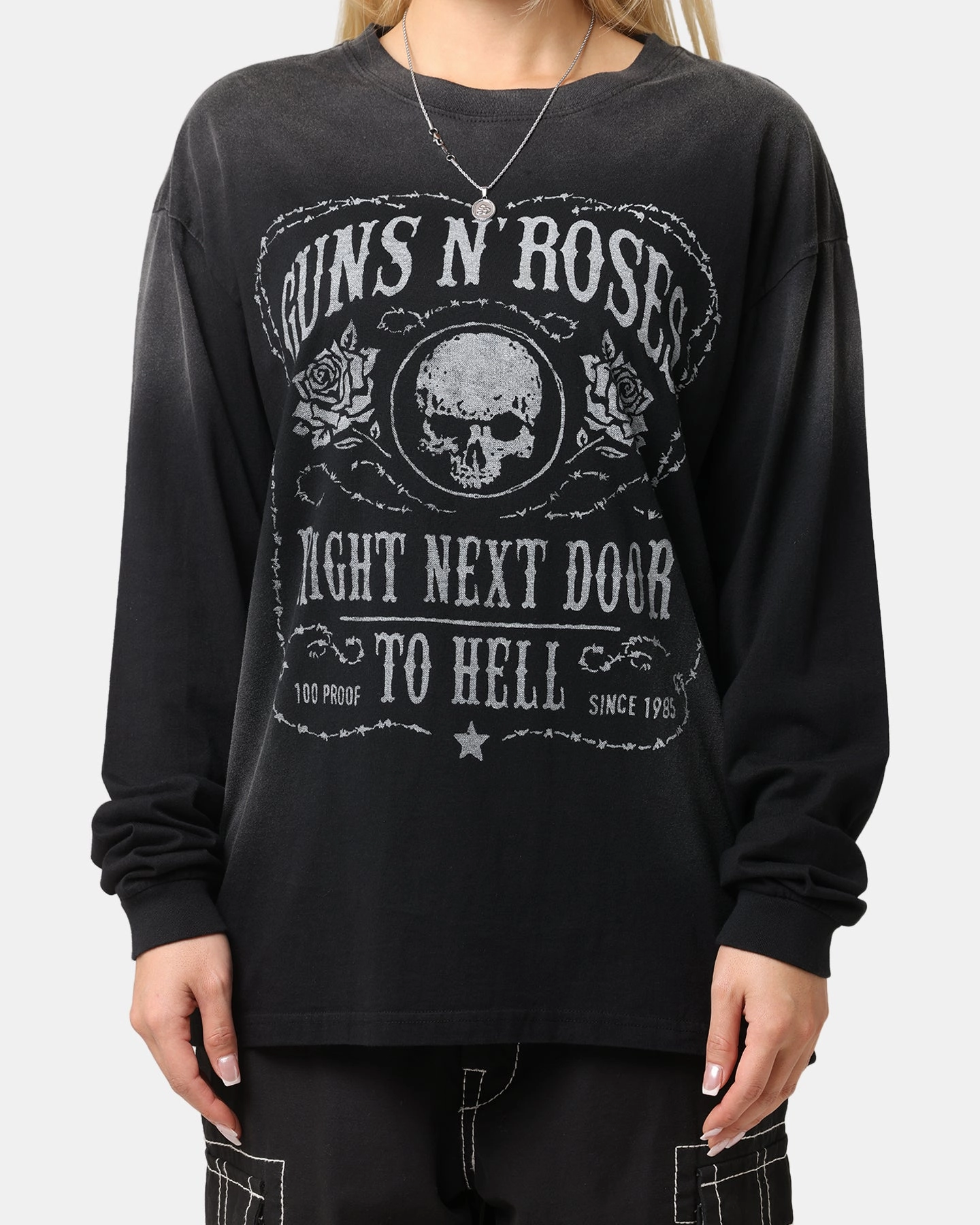 MultiPanelBreathability SweatAbsorbent Guns N Roses Next Door To Hell Long Sleeve T-Shirt Washed Black