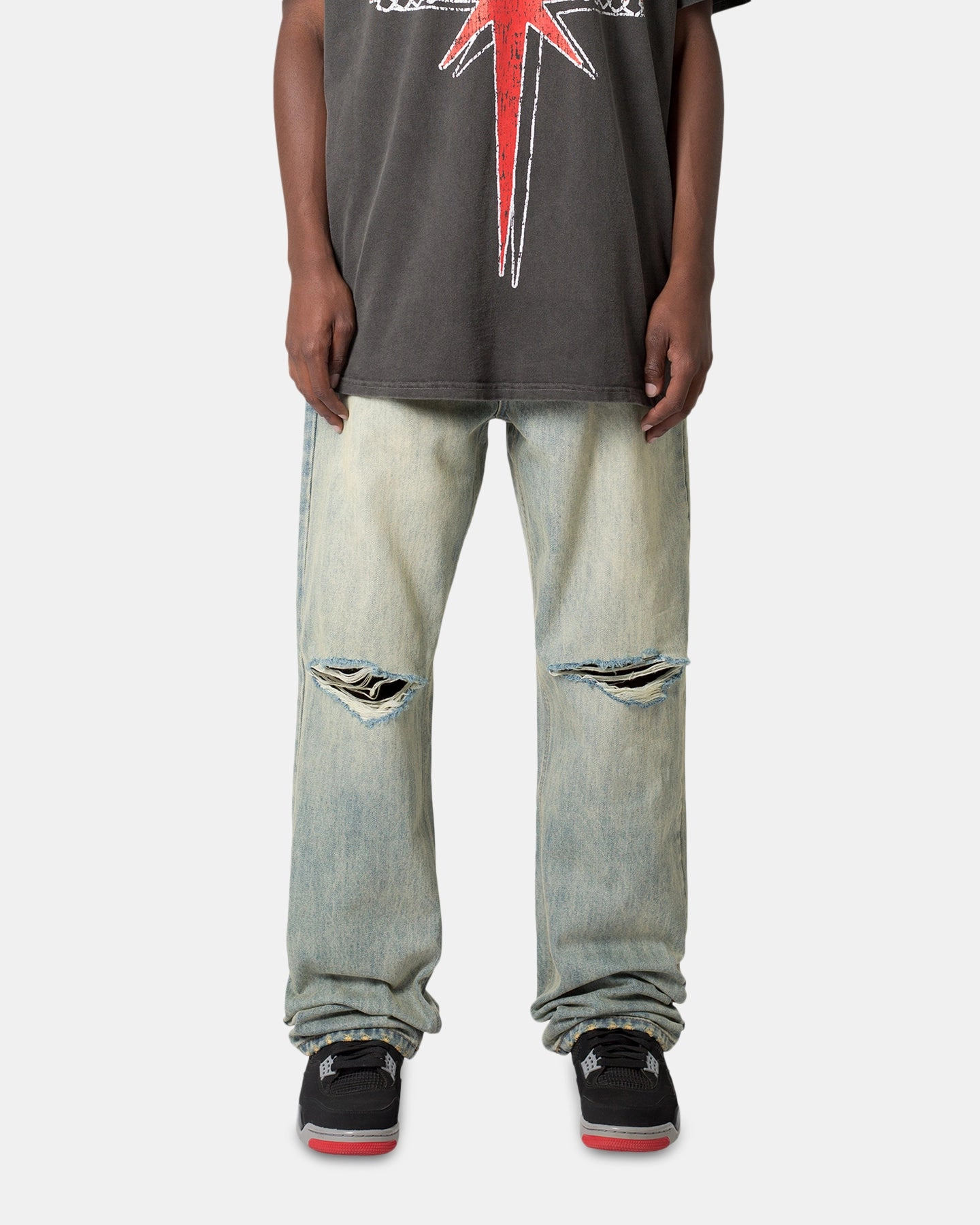 Comfy Flex Fashionable Look MNML Knee Distressed Ultra Baggy Denim Jeans Vintage Blue