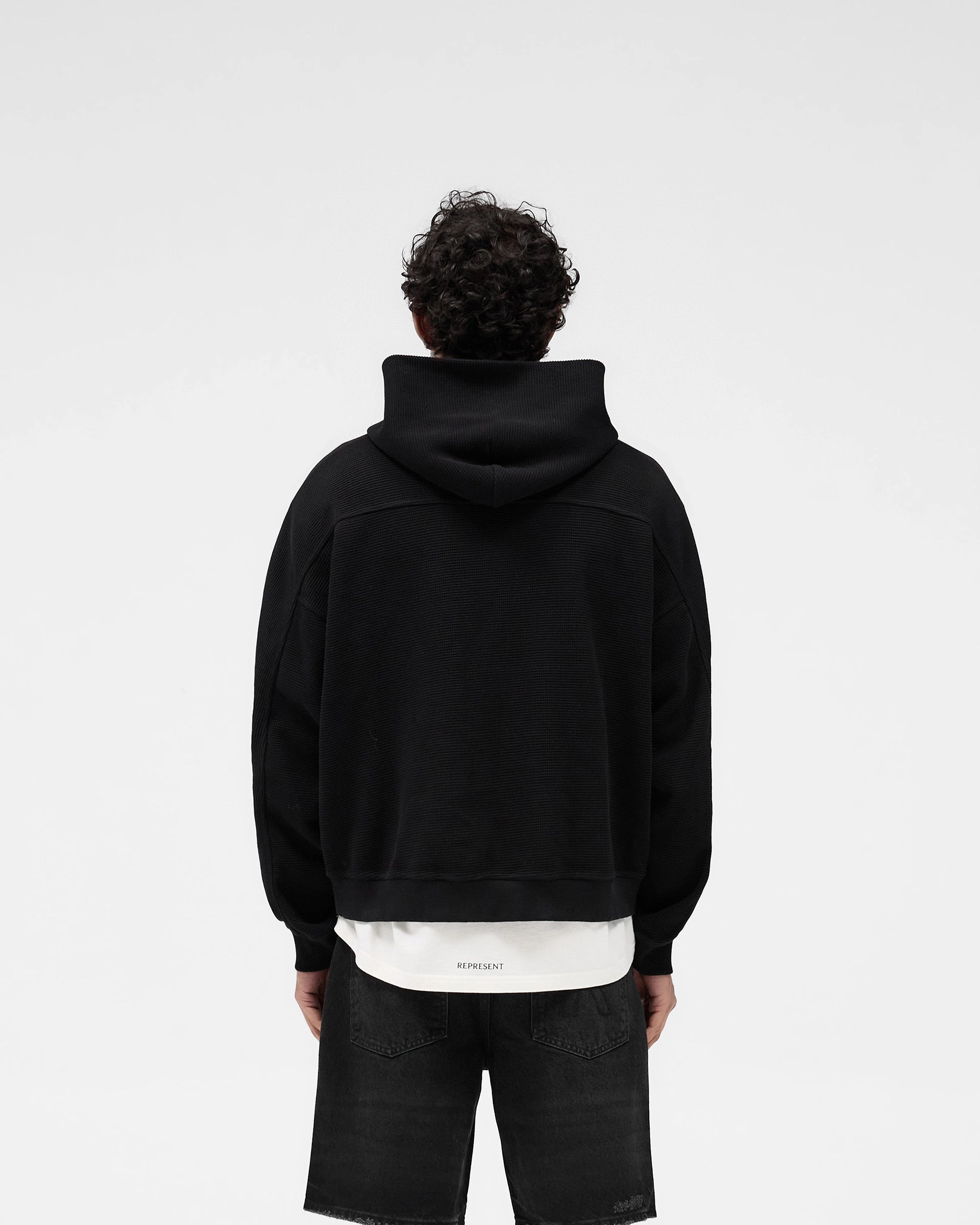 Themed wear Versatile Wear Waffle Zip Through Hoodie - Jet Black