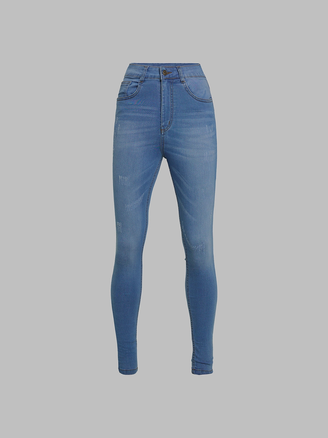 Matching Basic Contemporary Look CHASEstretch? Women's Blue Skinny High-Rise Mild Distress Stretchable Denim Jeans