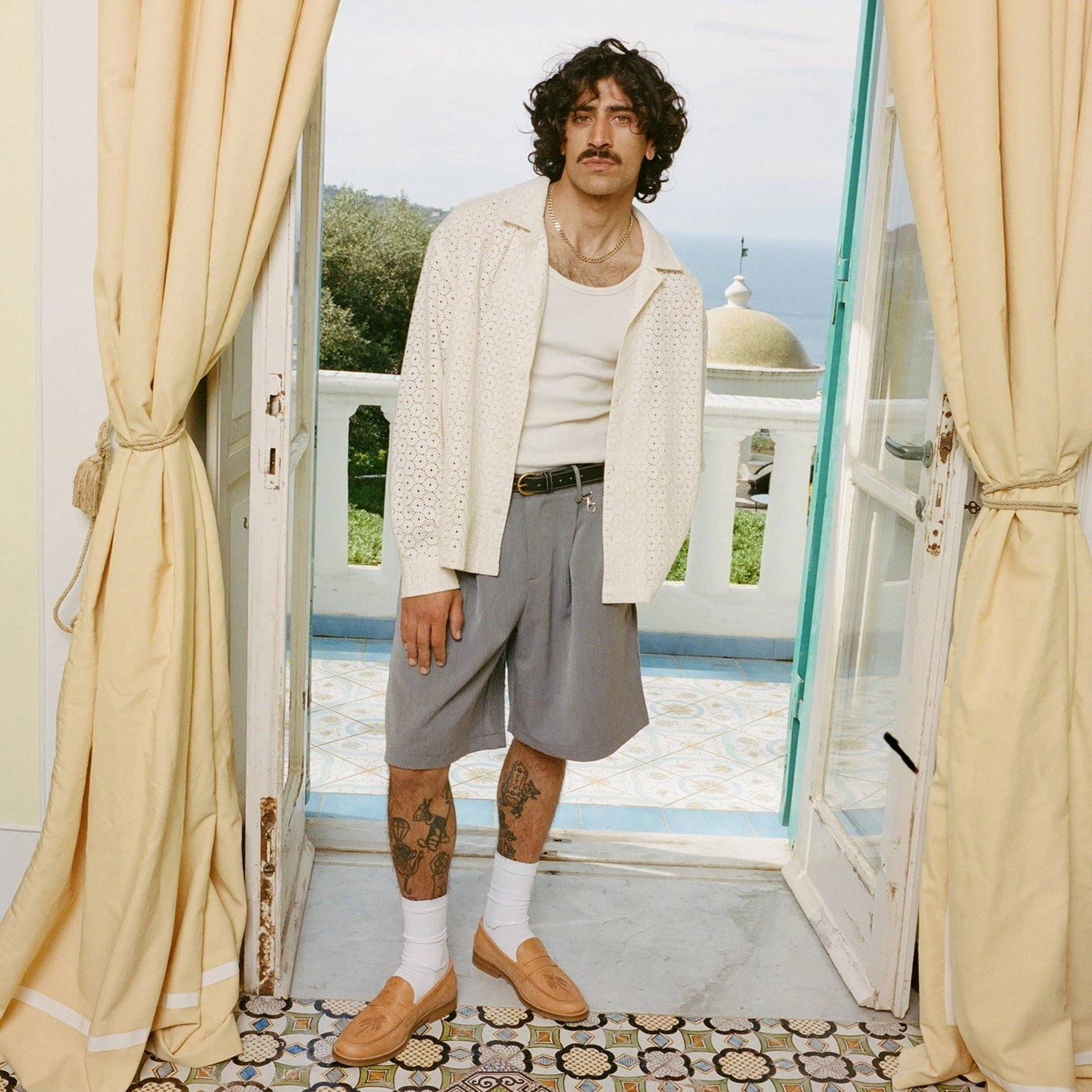 Duke Plus Antique White Crochet Shirt Taped Neckline