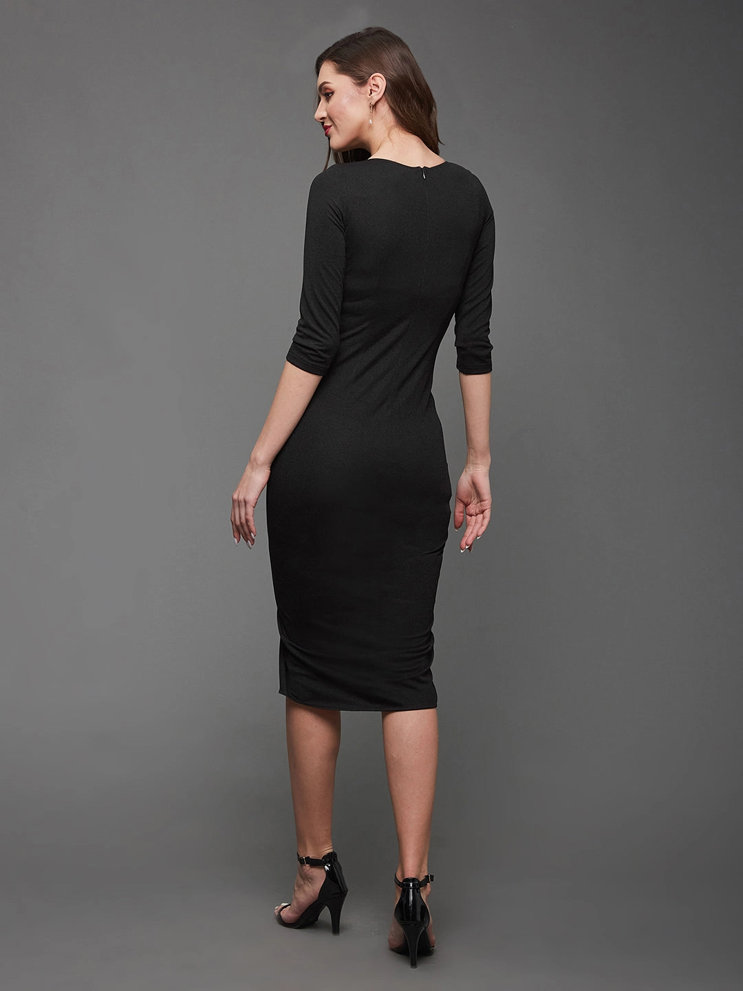 Vintage feel Grace Vibe Crease Ease Women's Black Sequined Party Sheath Midi Dress