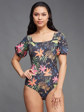 Crease Ease Women's Multicolored-Base-Black Slim Fit Polyknit Bodysuit Durable Double Stitching QuickRelease Fastener