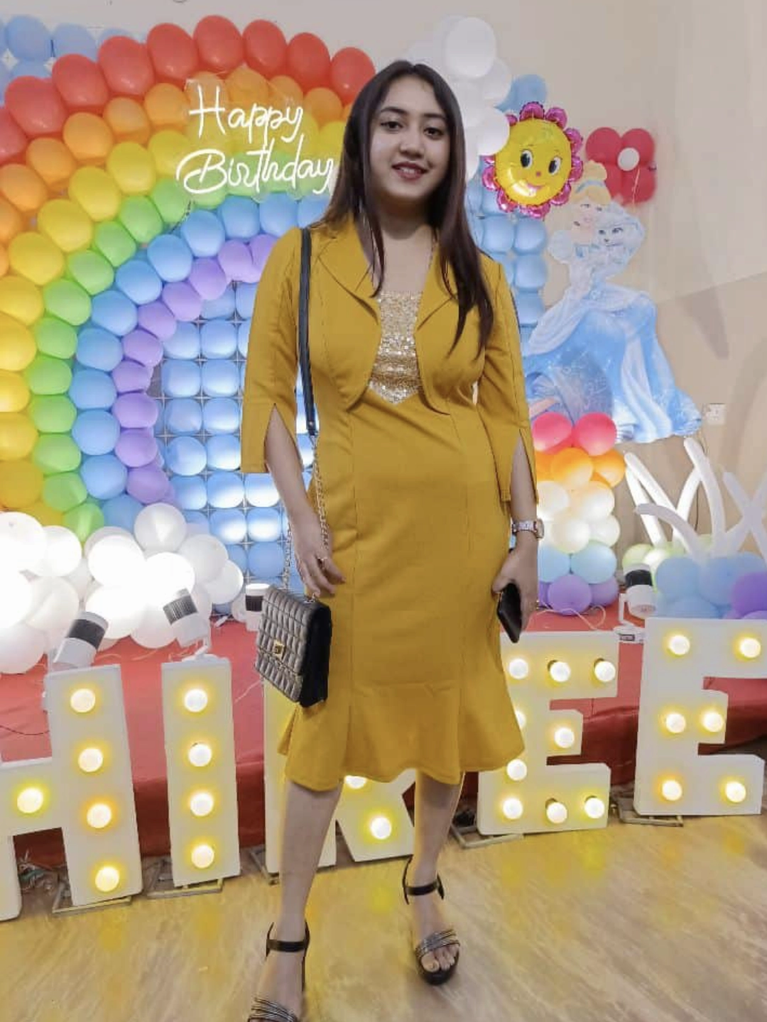 Timeless Appeal Crease Ease Women's Mustard & Golden Solid Sequin Paneled Blazer dress Midi Dress