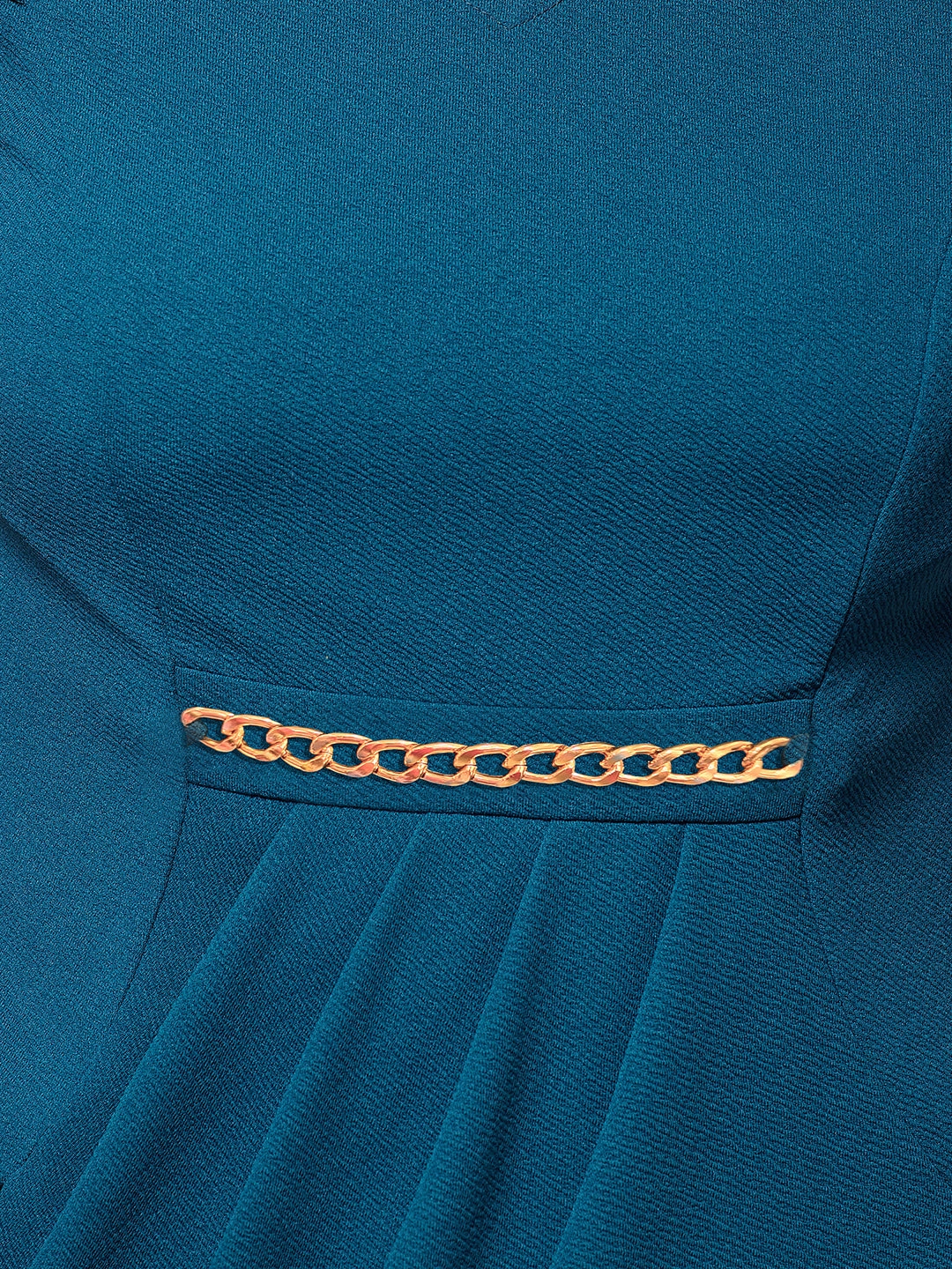 Crease Ease Women's Teal V-Neck Cap Sleeve Solid Wrapped Knee-Long Dress Confident Mood