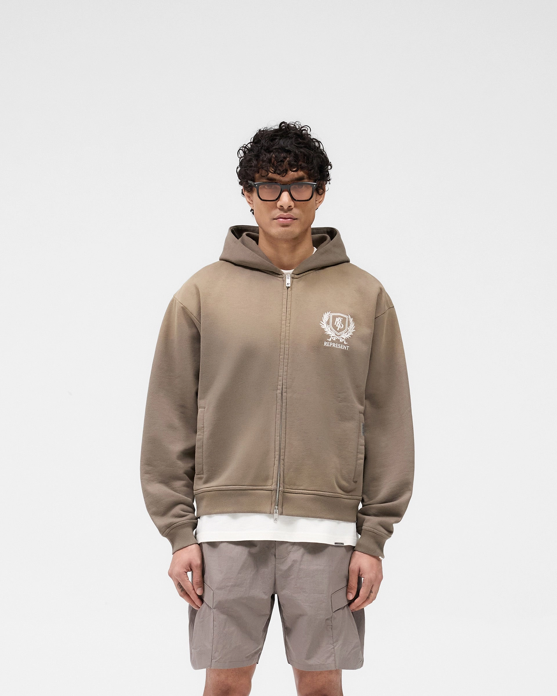 Breathable Fit Wear Crest Zip Up Hoodie - Dark Taupe