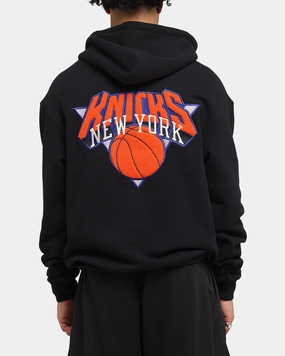 Layered Collar Fleece Pullover Mitchell & Ness New York Knicks Big Apple Hoodie Black