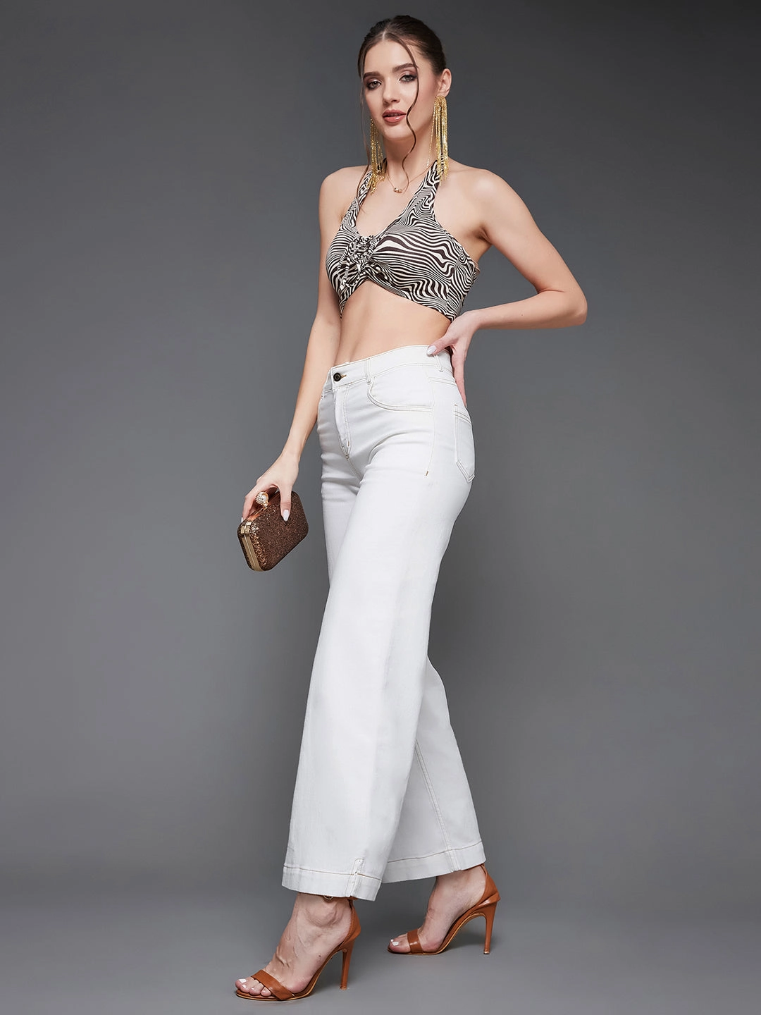 24/7 Comfort White Flared Mid-Rise Clean-Look Ankle length Stretchable Denim Jeans Sunny Vibes Vibrant Relaxed Style High-waisted