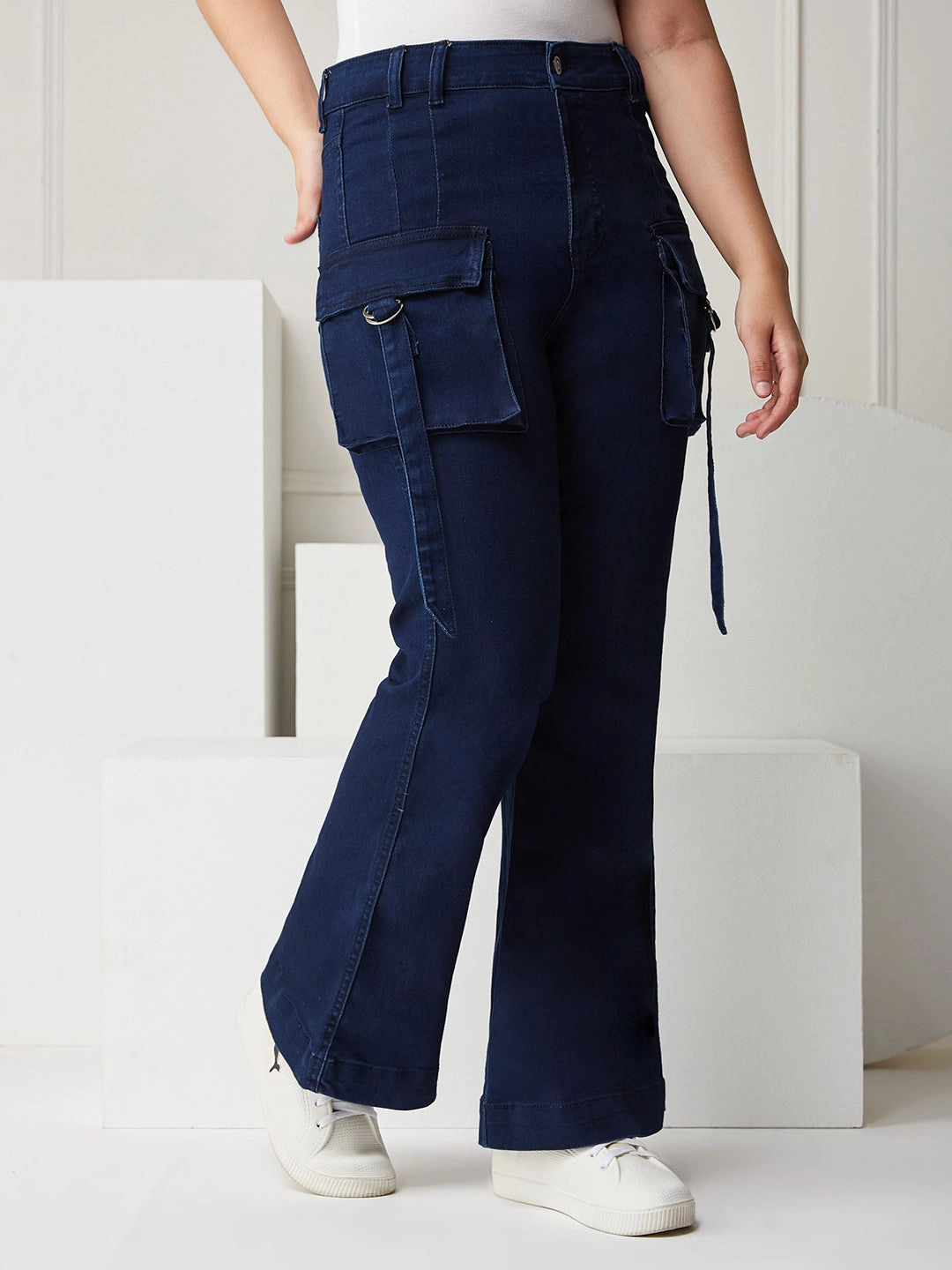 Navy Blue Bootcut High-rise Clean-look Regular Stretchable Denim Jeans Tagless Design Eco Friendly Night Out