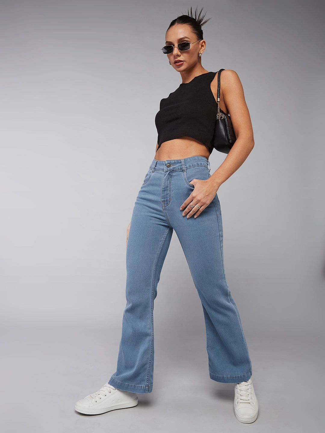 Everyday Vibrant Women's Light Blue Bootcut High-Rise Clean-Look Regular Stretchable Denim Jeans