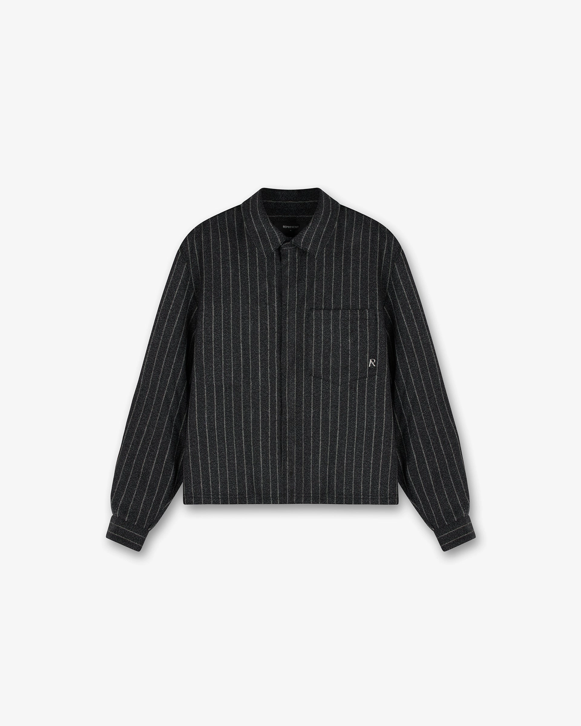 Soft Material Sustainable Weave Cropped Dress Shirt - Black Pinstripe