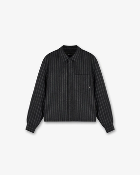 Soft Material Sustainable Weave Cropped Dress Shirt - Black Pinstripe