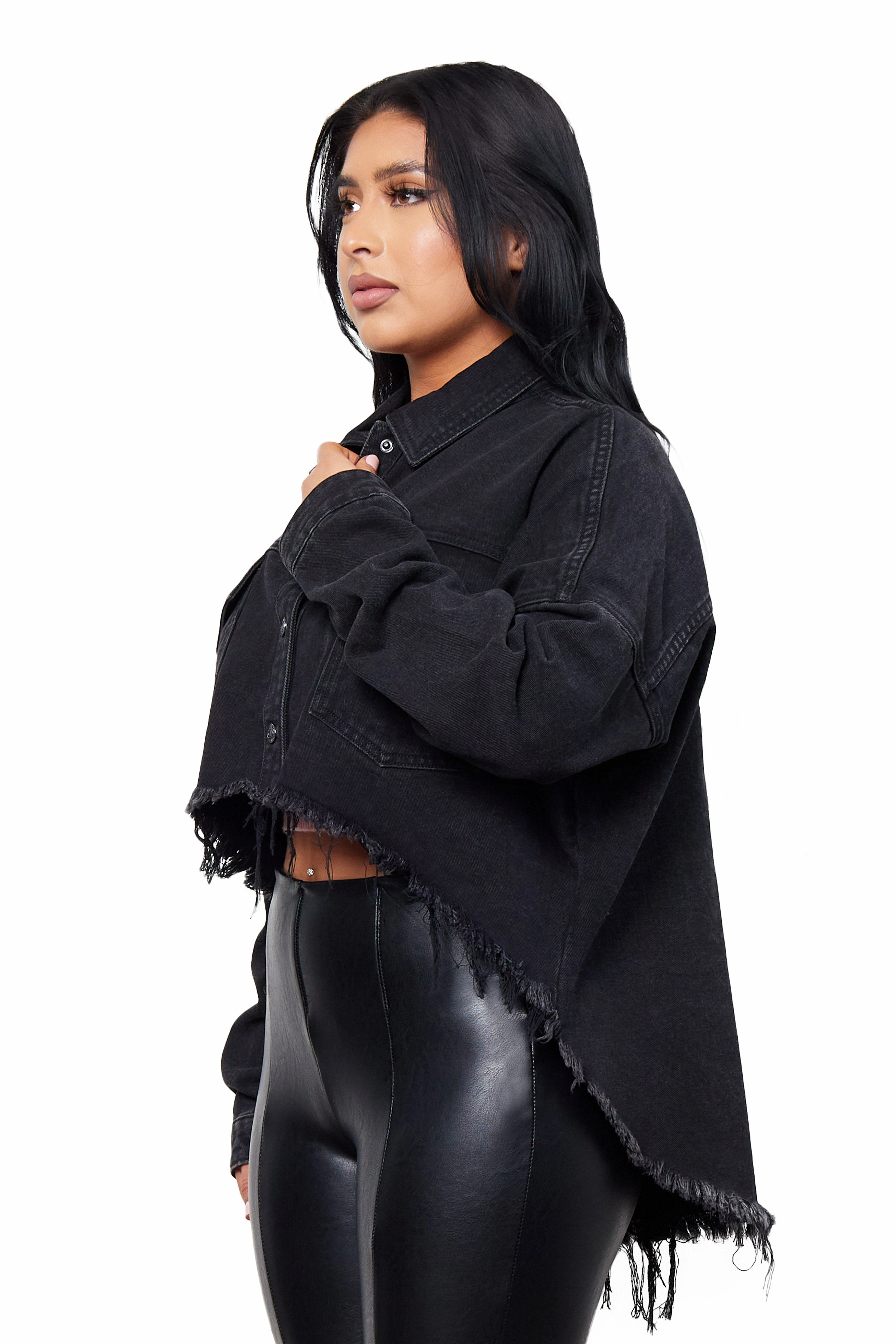 Cropped Shacket Comfort Layering Reflective Logo Detail Long Wearing