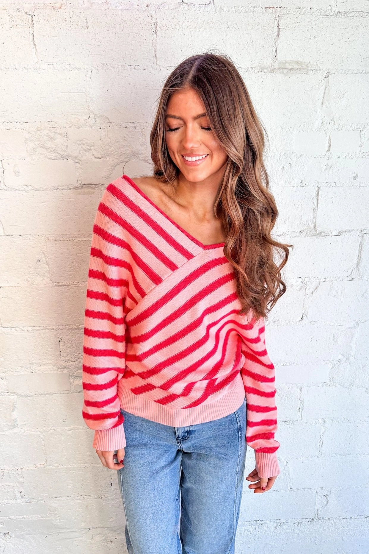 Cross Stripe V Neck Sweater Quick Layer