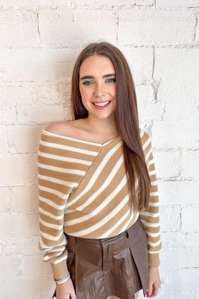 EcoFriendly Textile Cross Stripe V Neck Sweater