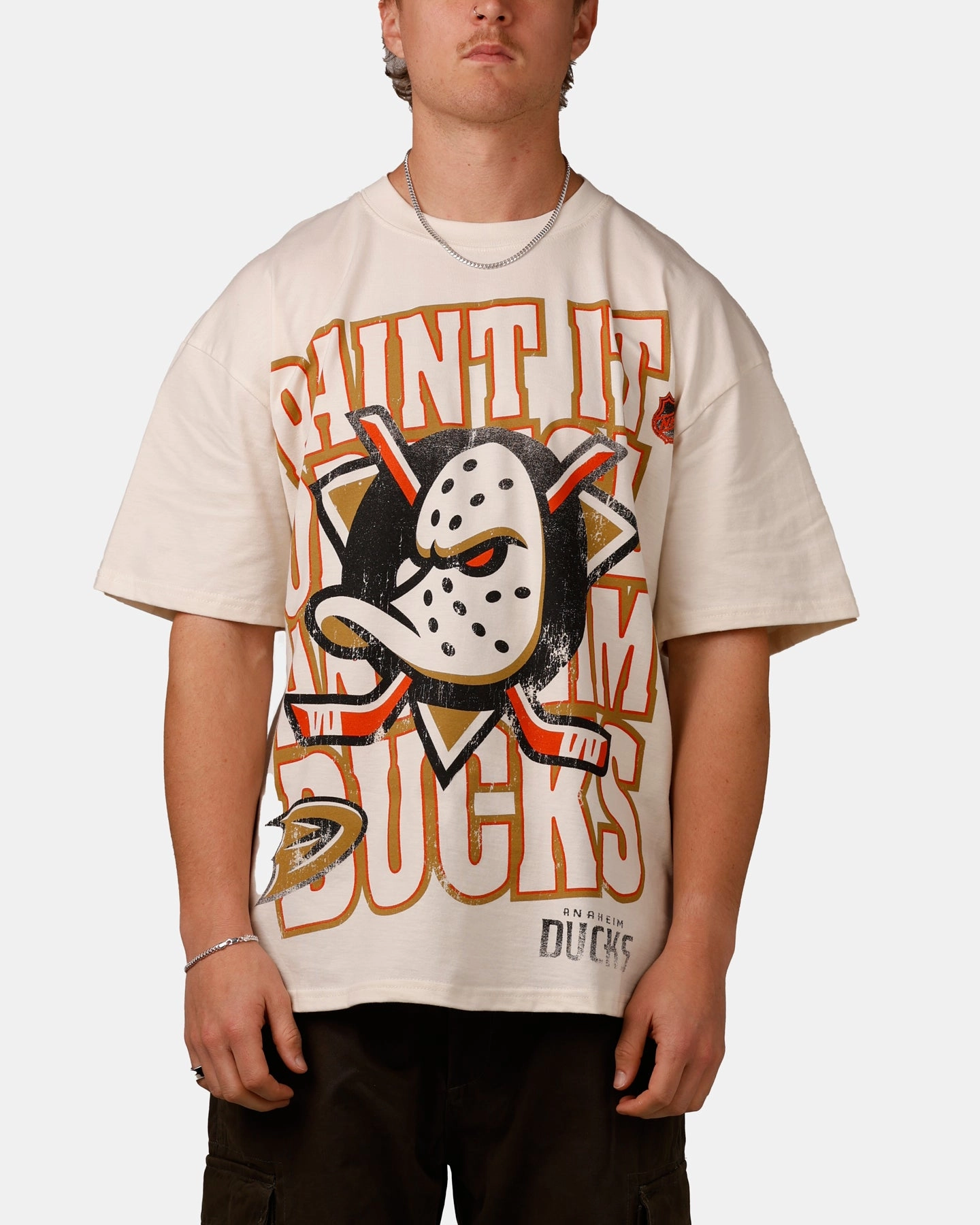 Snag Free Fabric Culture Kings Anaheim Ducks Lets Go Ducks Vintage T-Shirt Off White