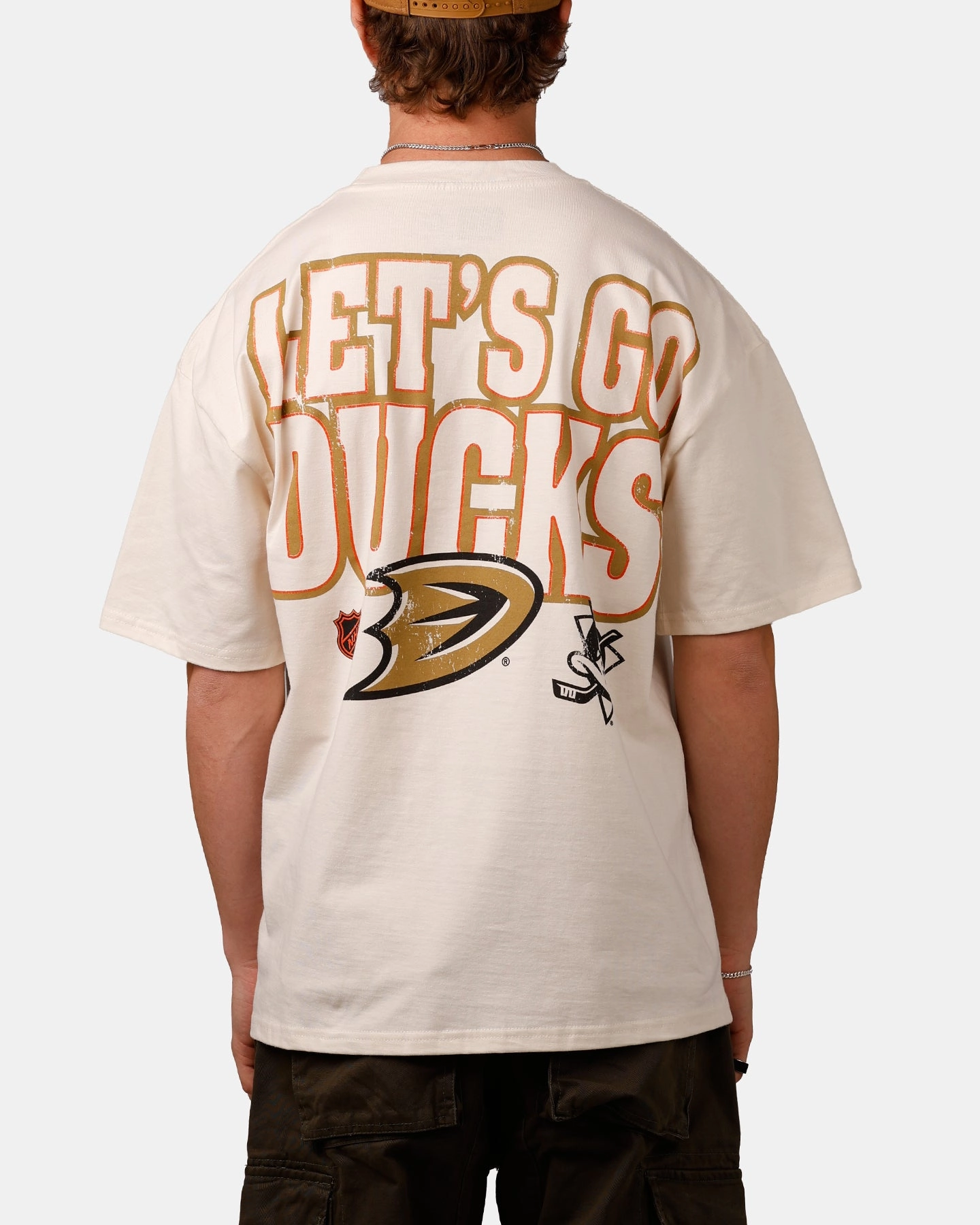 Culture Kings Anaheim Ducks Lets Go Ducks Vintage T-Shirt Off White Wrinkle Resistant Weave