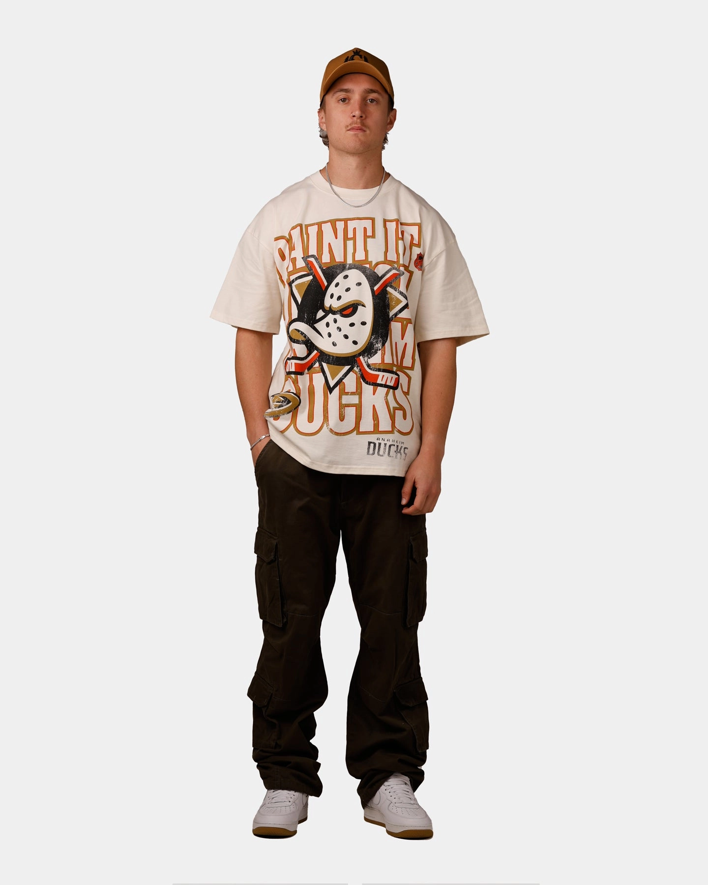 Culture Kings Anaheim Ducks Lets Go Ducks Vintage T-Shirt Off White Ethically Sourced Yarn UV Protection Enhanced