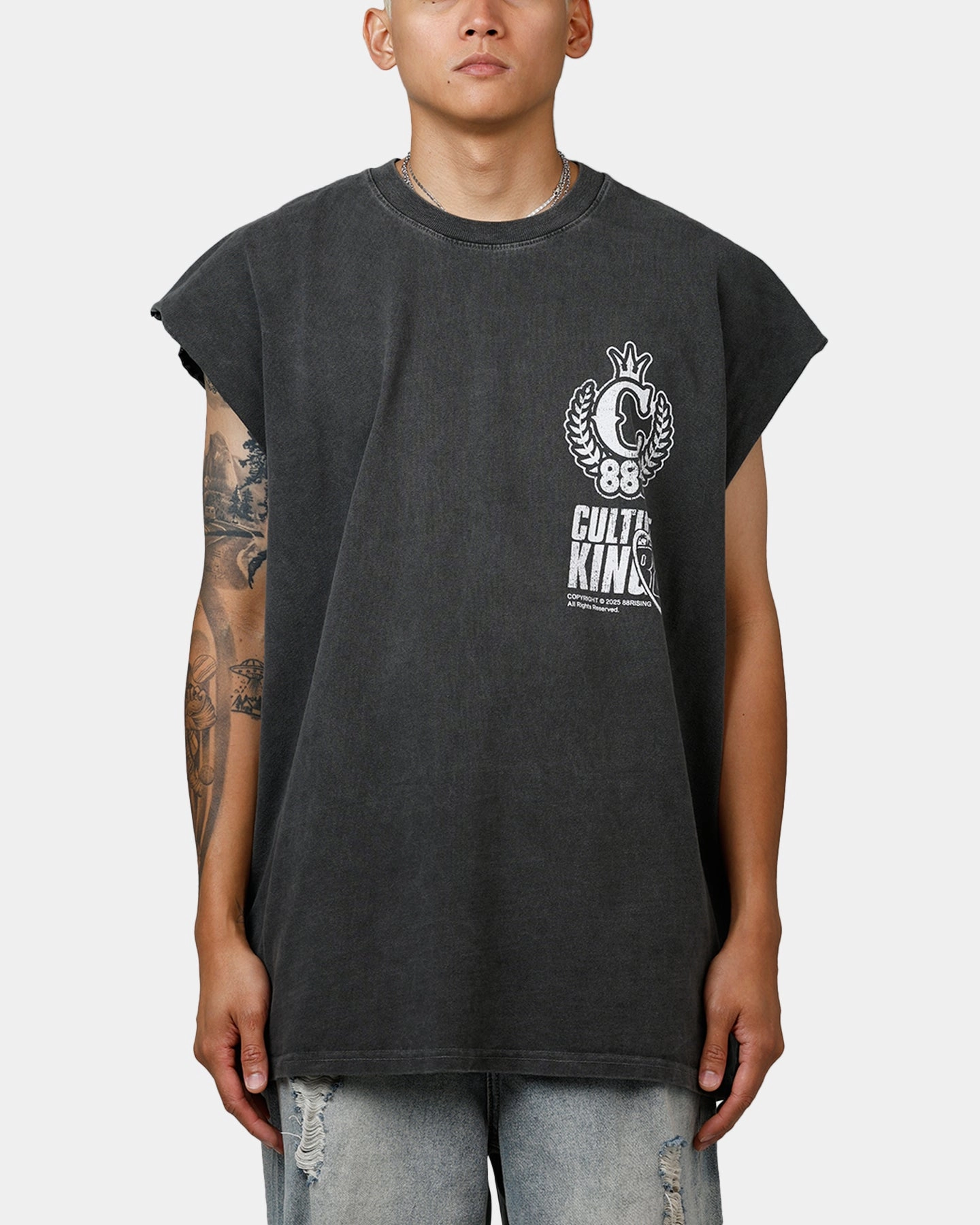 Culture Kings X 88Rising Degrees Muscle T-Shirt Black Wash Cozy Sweater VentilatedMeshPaneling