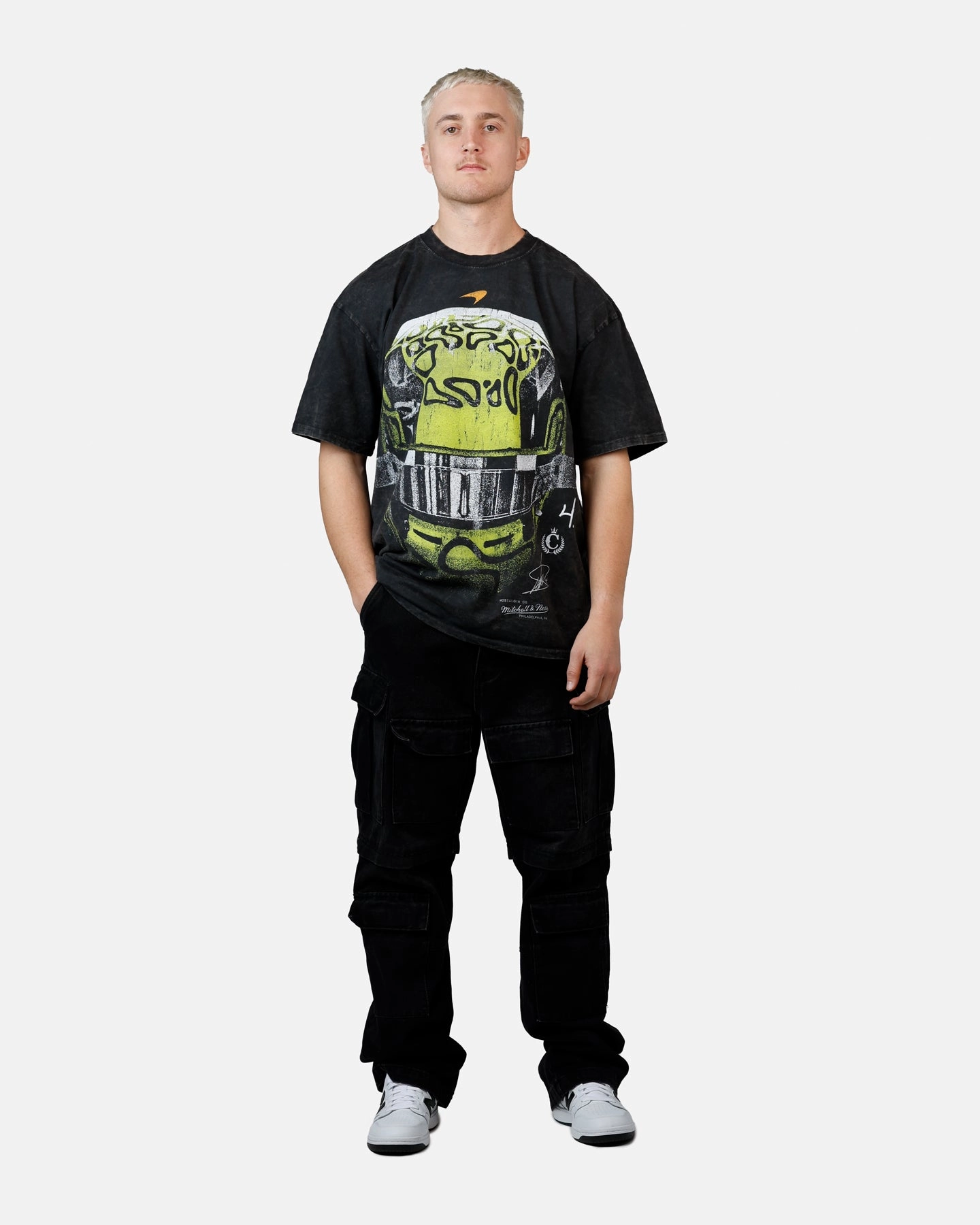 Culture Kings X Mclaren Lando Norris 'Vegas Grand Prix 2024' Helmet T-Shirt Black Acidwash TemperatureRegulatingLining