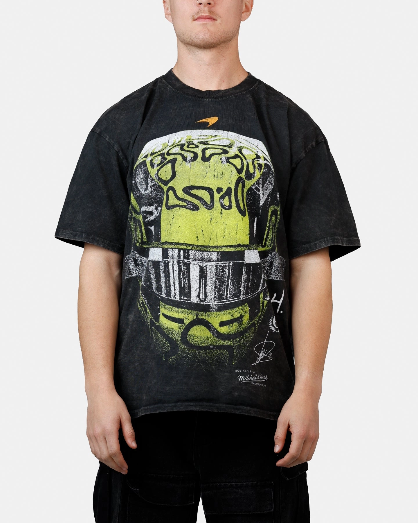 Culture Kings X Mclaren Lando Norris 'Vegas Grand Prix 2024' Helmet T-Shirt Black Acidwash QuickRelease Closure