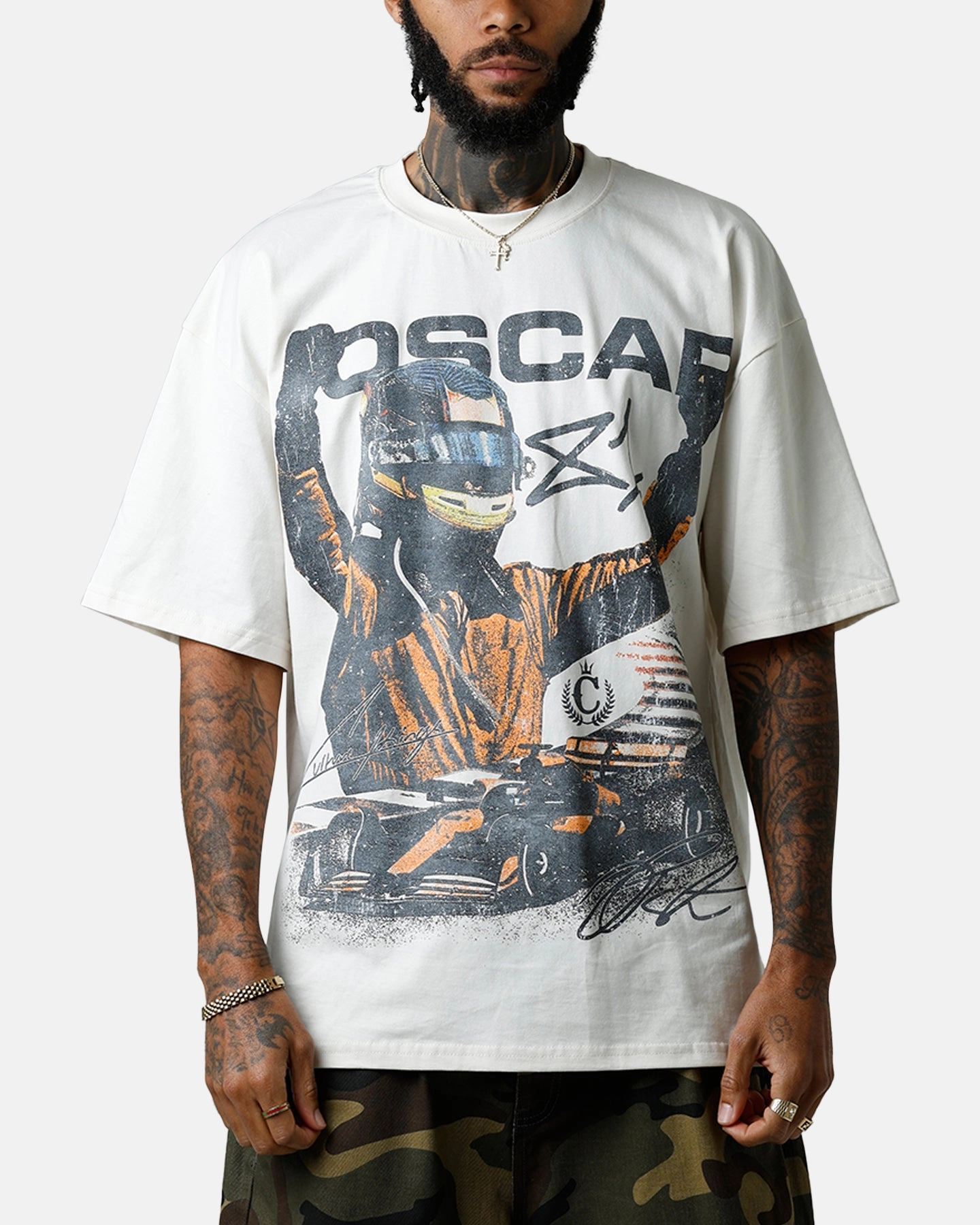 Culture Kings X Mclaren Oscar Piastri 'Vegas Grand Prix 2024' Signature T-Shirt Off White Sporty Blouse SnagResistant Fabric