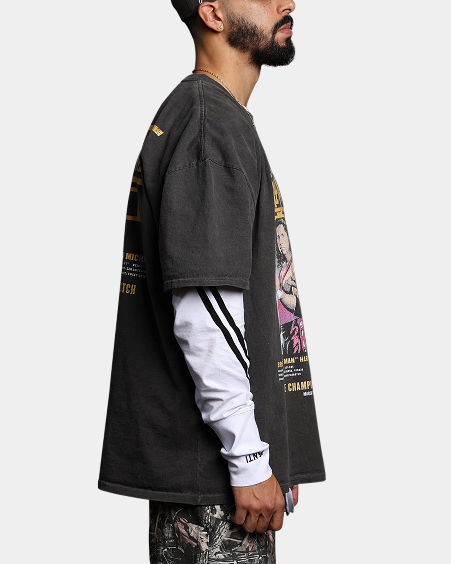 Ribbed Knit Fabric Culture Kings X WWE Bret "The Hit Man" Hart vs. Shawn Michaels Wrestlemania XII Vintage T-Shirt Black Wash