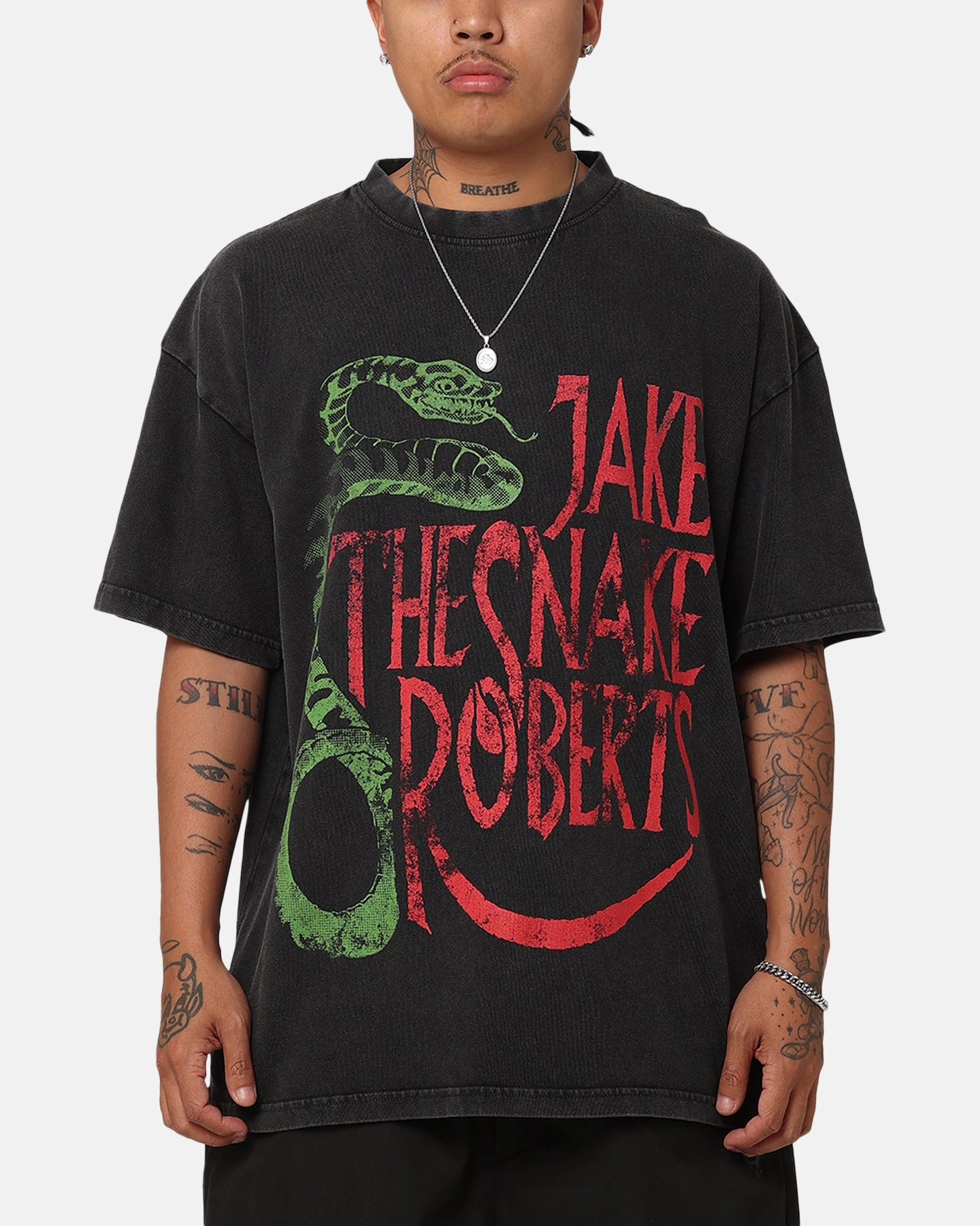 EasyClean SeamFreeShoulder Culture Kings X WWE Jake "The Snake" Roberts Vintage T-Shirt Black Acidwash